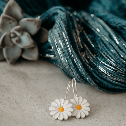 Sterling Silver Daisy Earrings with Safety Clip