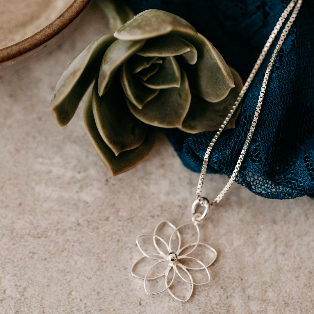 Sterling Silver Double Daisy Pendant Necklace