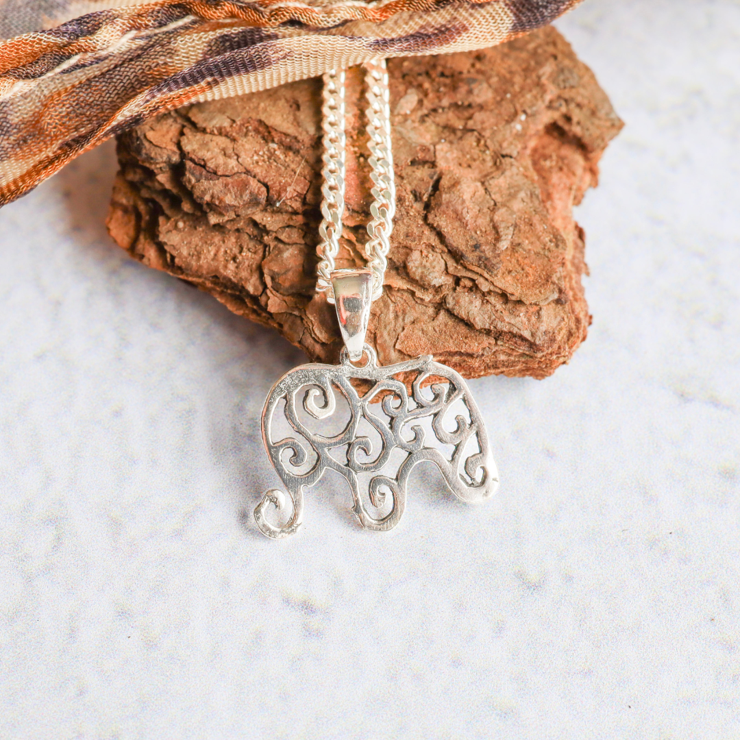 Sterling Silver Filigree Elephant Pendant 1