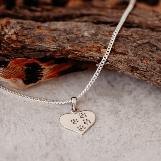 Sterling Silver Heart Pendant with 4 Paws