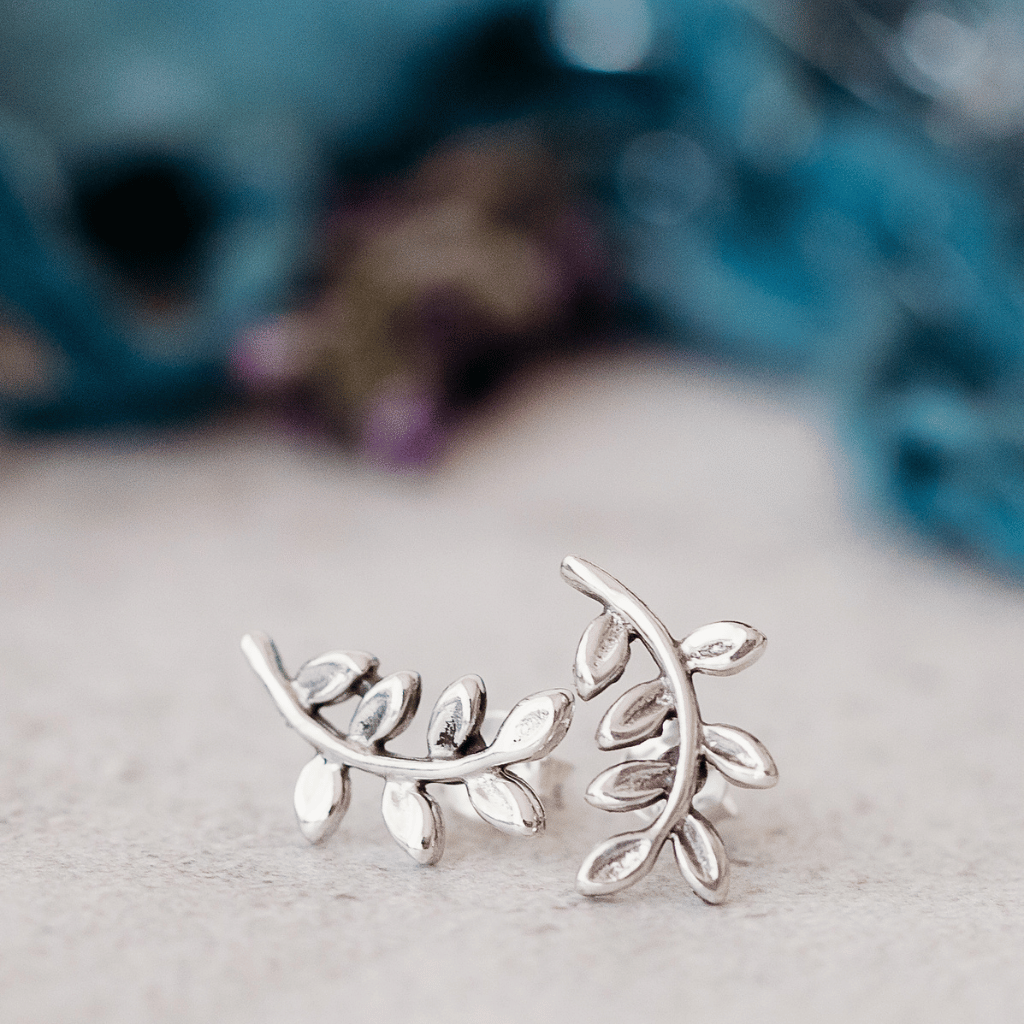 Sterling Silver Leaf Stud Earrings