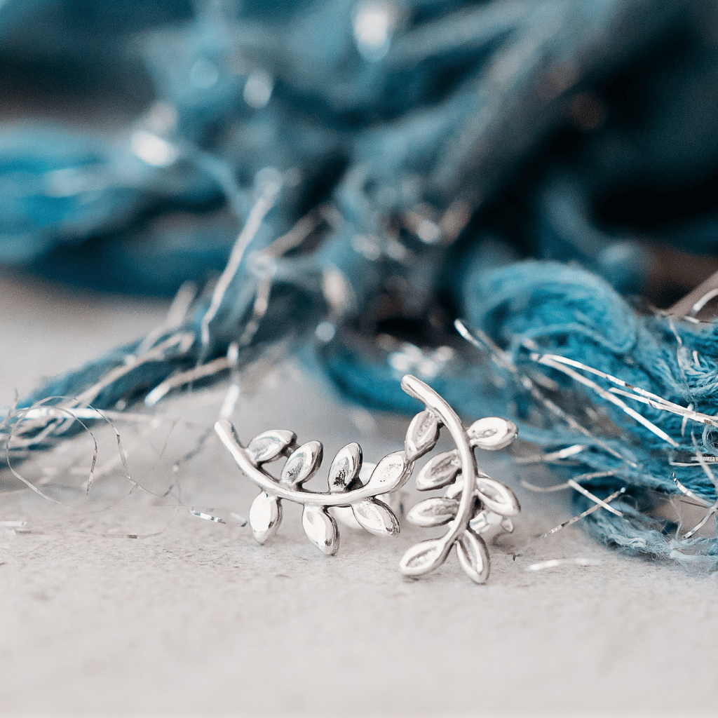 Sterling Silver Leaf Stud Earrings