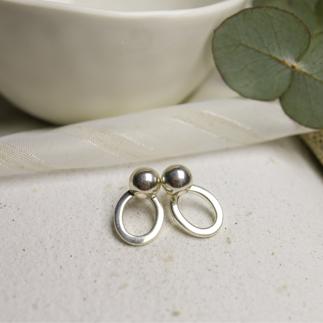 Sterling Silver Oval and Dome Stud Earrings 