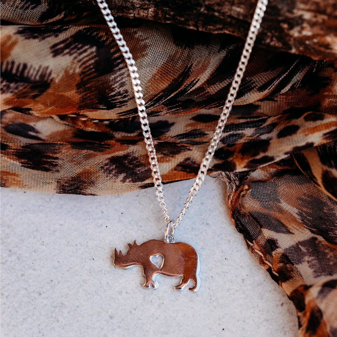 Sterling Silver Rhino with Heart Pendant 