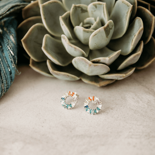 Sterling Silver Round Multicolour CZ Stud Earrings