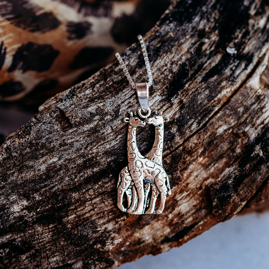 Sterling Silver Two Giraffes Pendant