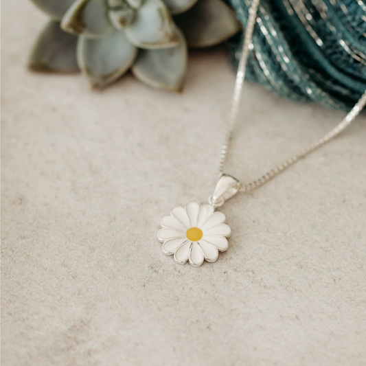 Sterling Silver White Daisy Pendant