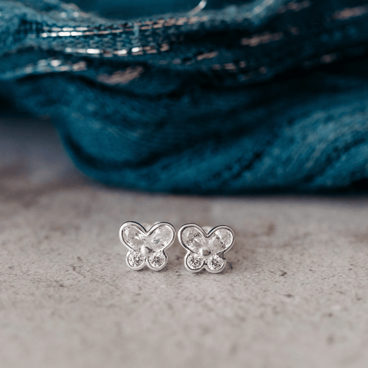 Sterling Silver Zirconia Butterfly Stud Earrings