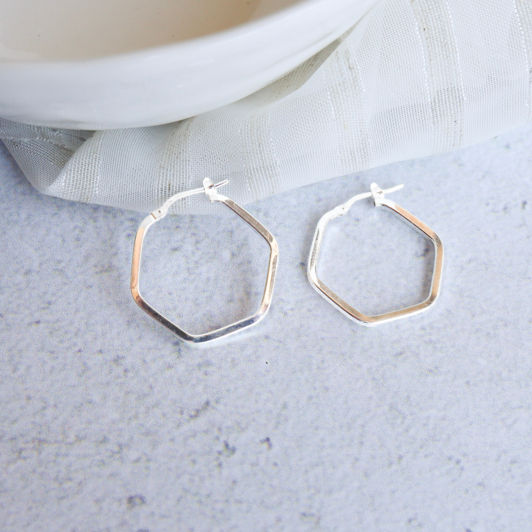 Sterling Silver Pentagon Earring - Unique pentagon shape expertly crafted from the finest quality sterling silver, adding a touch of modern sophistication to any outfit