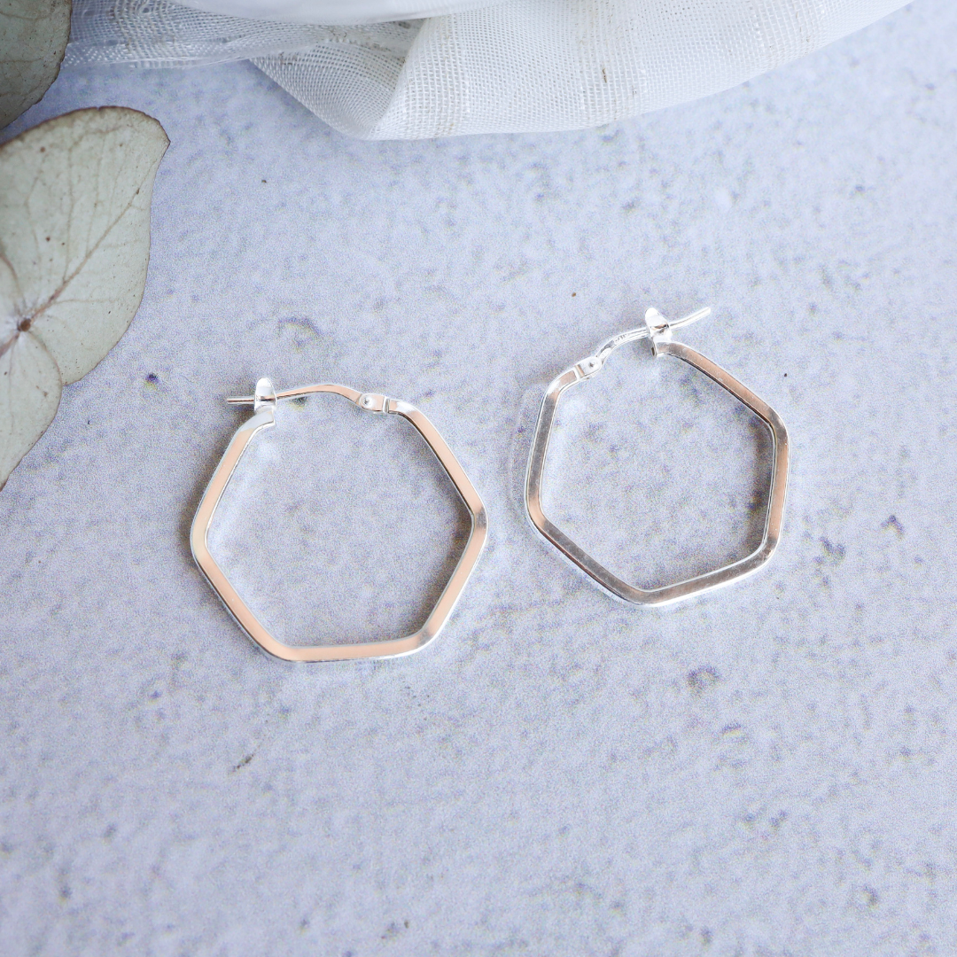 Sterling Silver Pentagon Earring - Unique pentagon shape expertly crafted from the finest quality sterling silver, adding a touch of modern sophistication to any outfit