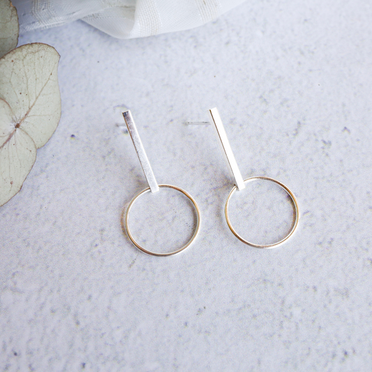 Sterling Silver Bar Earrings - Sleek bar design with a delicate circle stud expertly crafted from premium sterling silver, adding a touch of sophisticated elegance to any outfit