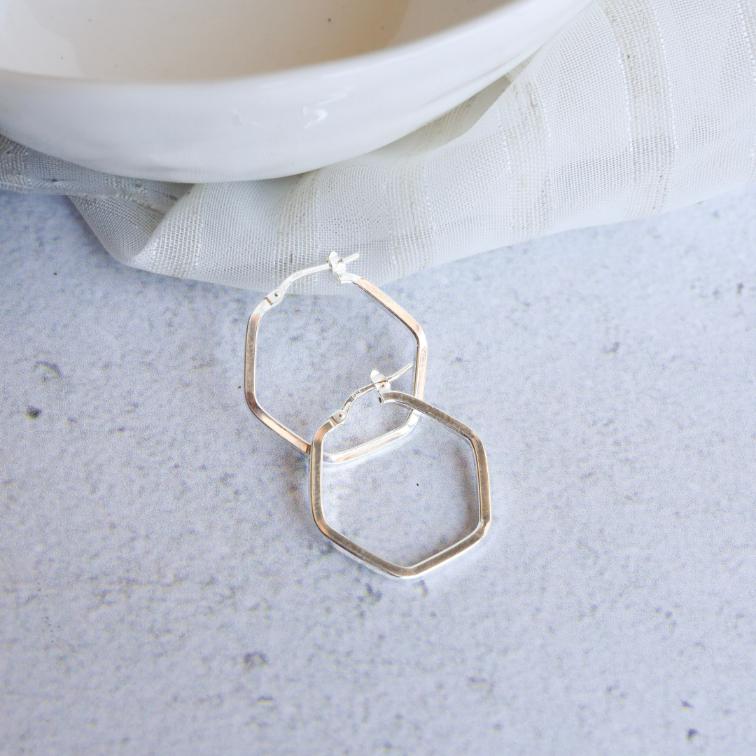 Sterling Silver Pentagon Earring - Unique pentagon shape expertly crafted from the finest quality sterling silver, adding a touch of modern sophistication to any outfit