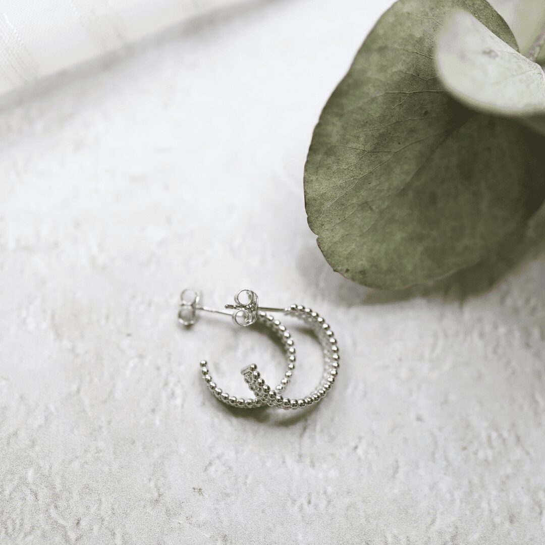 Sterling Silver Hoops with Cubic Zirconia and Fine Ball Detail - Image 2