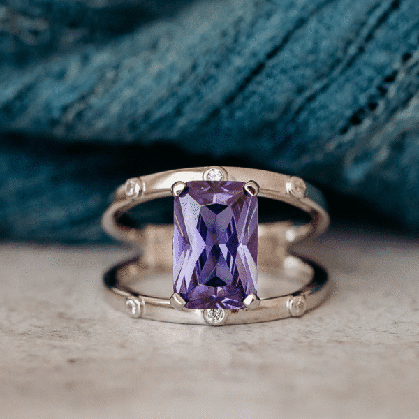 Sterling Silver Modern Tanzanite Color CZ Ring - Silver 4 U