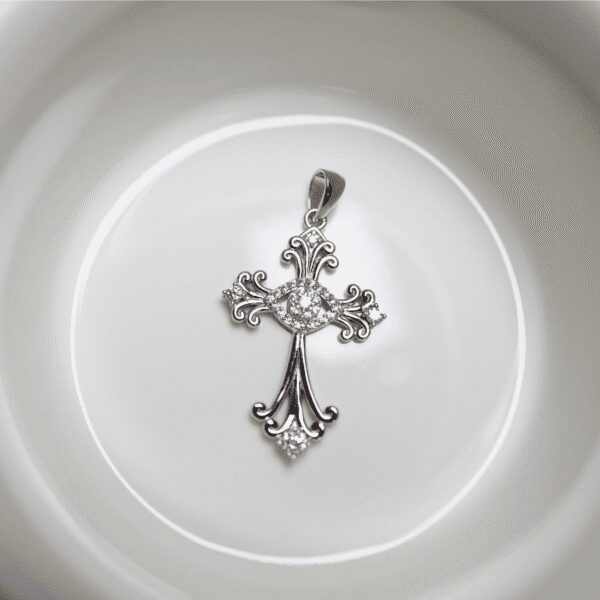Sterling Silver Romantic Detailed Cross Pendant with Cubic Zirconia ...